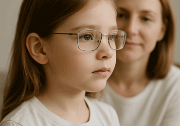 Дівчинка в окулярах та мама