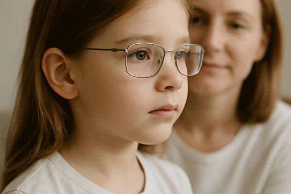 Дівчинка в окулярах та мама