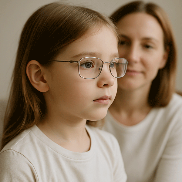 Дівчинка в окулярах та мама
